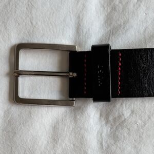 HUGO Black Leather Belt with Silver Buckle